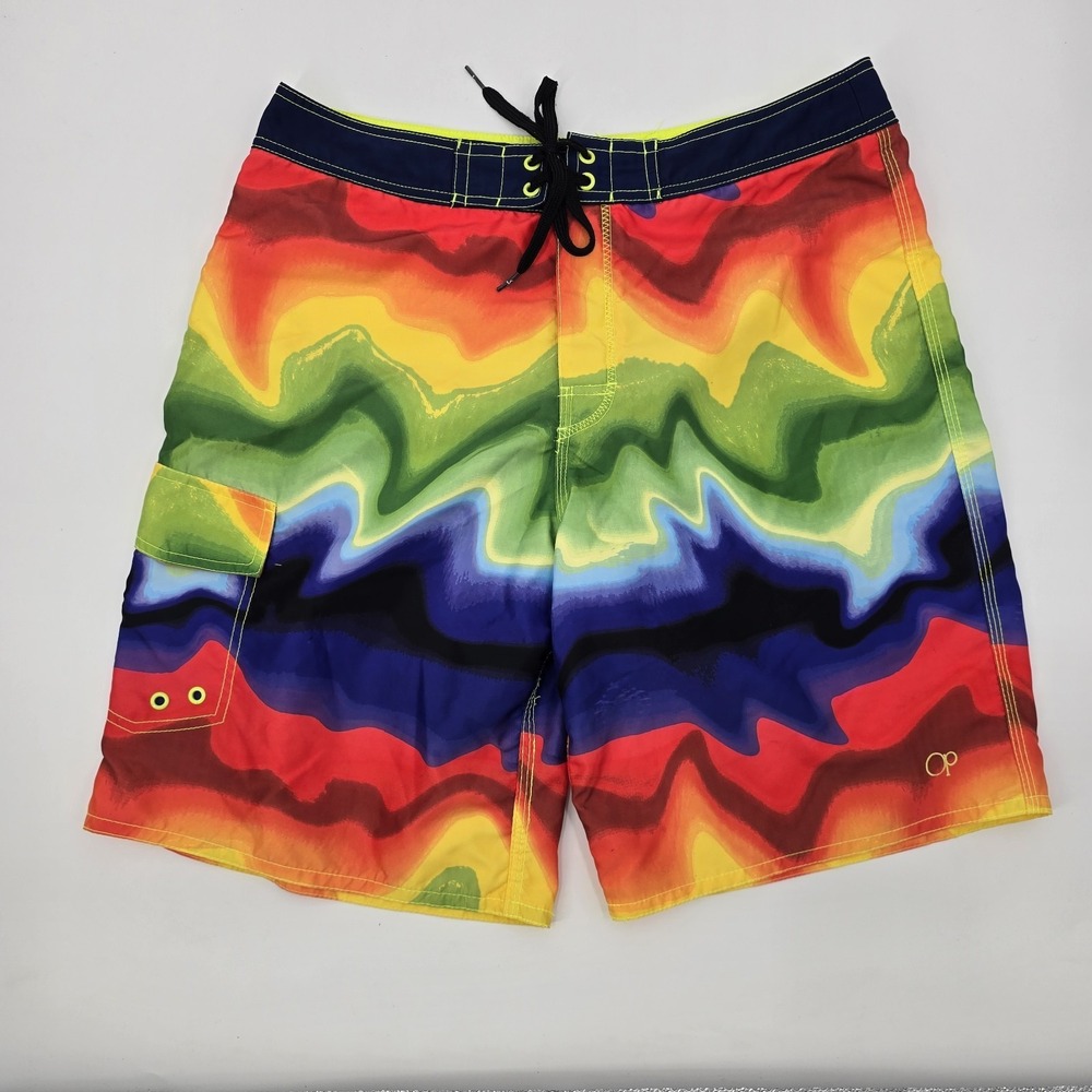 OP Ocean Pacific Shorts Mens 34 Board Swim Shorts Rainbow Tie Dye